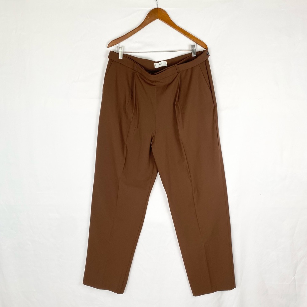 Mango‎ Tan Trouser Pants Brown Size 14 High Rise Pleated Work Business